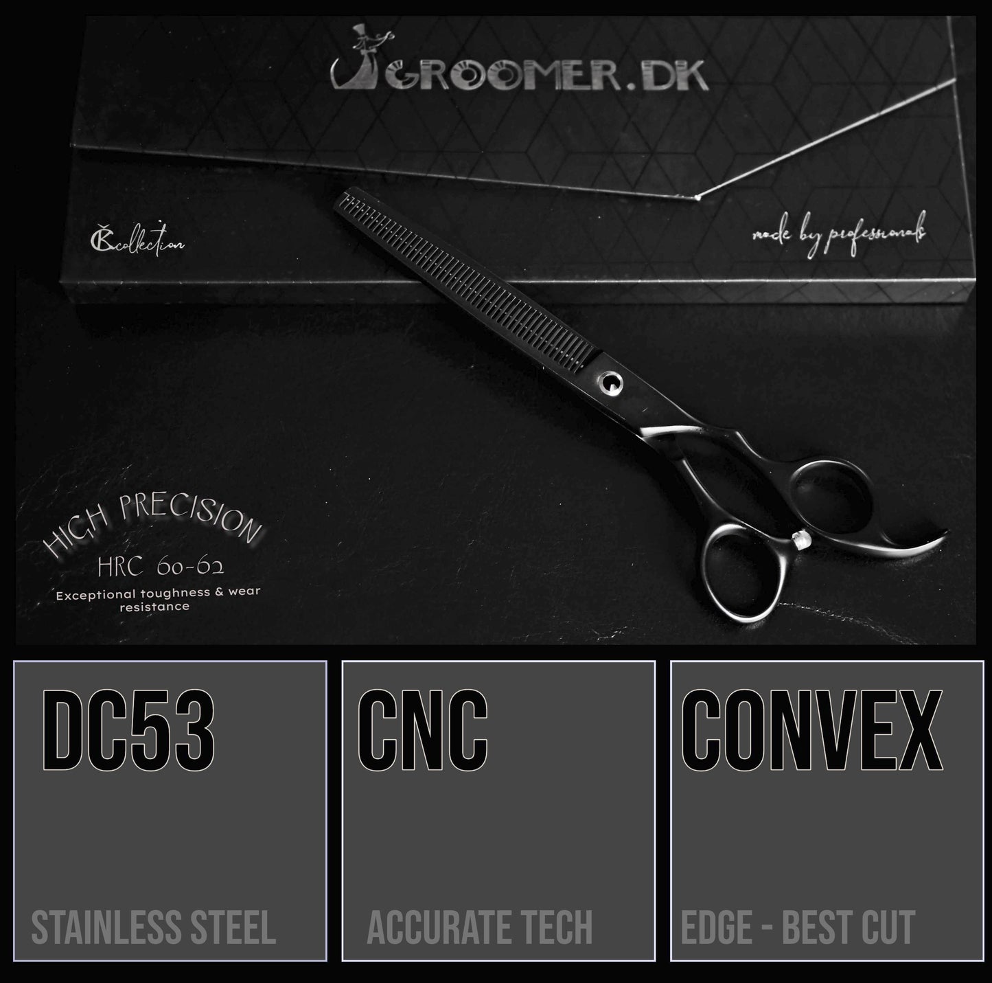 Groomer.dk Black Satin Basic Thinner Scissor- 7.5 Inch - Professional Dog Grooming Scissor