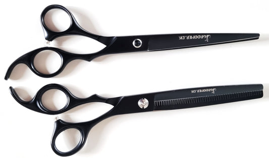 Groomer.dk Black Satin Basic Scissor Set - 7.5 Inch - Professional Dog Grooming Scissor
