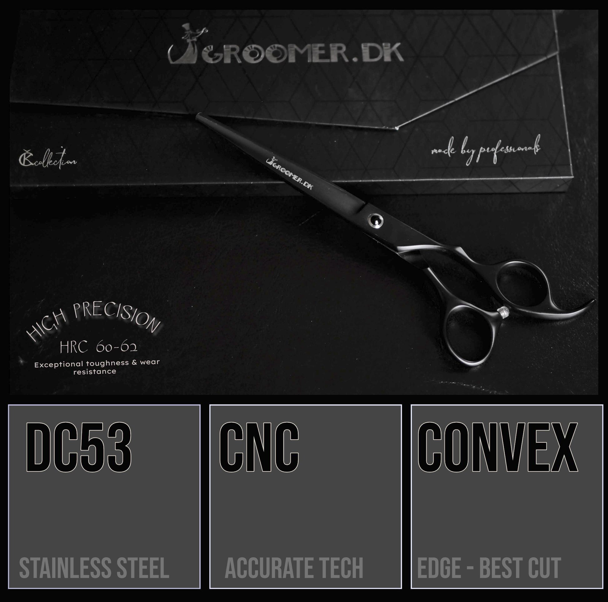 Groomer.dk Black Satin Basic Straight Scissor - 7.5 Inch - Professional Dog Grooming Scissor