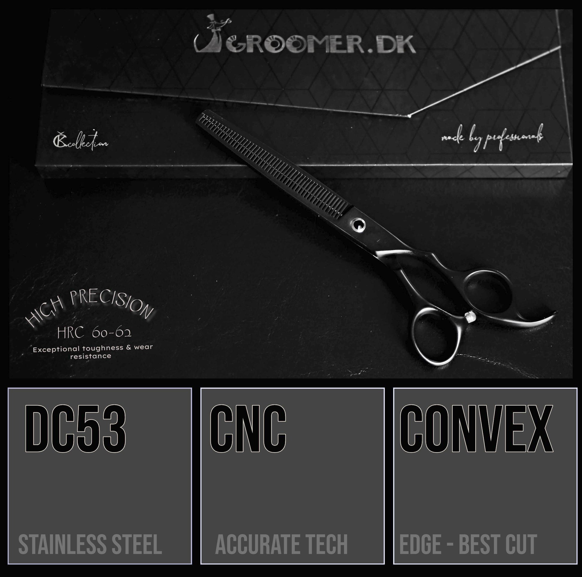 Groomer.dk Black Satin Basic Thinner Scissor- 7.5 Inch - Professional Dog Grooming Scissor