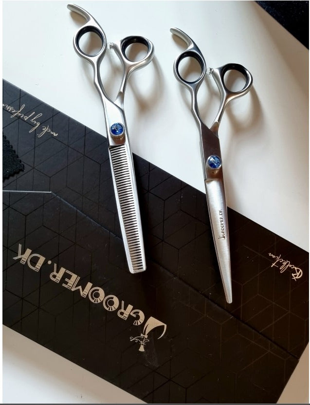 Groomer.dk Scissor Blue Stone Set - 7 Inch - Right or Left - Professional Dog Grooming Scissor