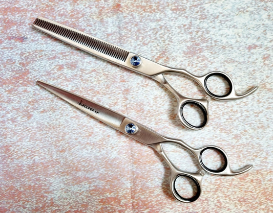 Groomer.dk Scissor Blue Stone Set - 7 Inch - Right or Left - Professional Dog Grooming Scissor