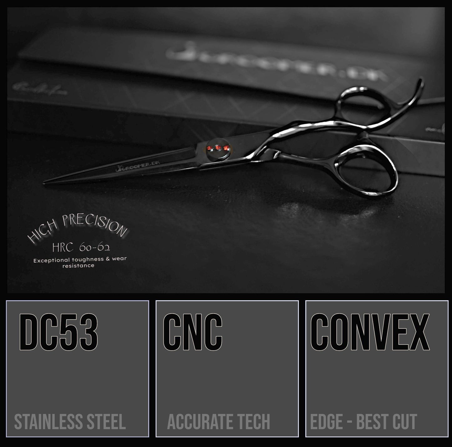 Groomer.dk Black Swan Straight Scissor 6.5 - Inch - Professional Dog Grooming Scissor