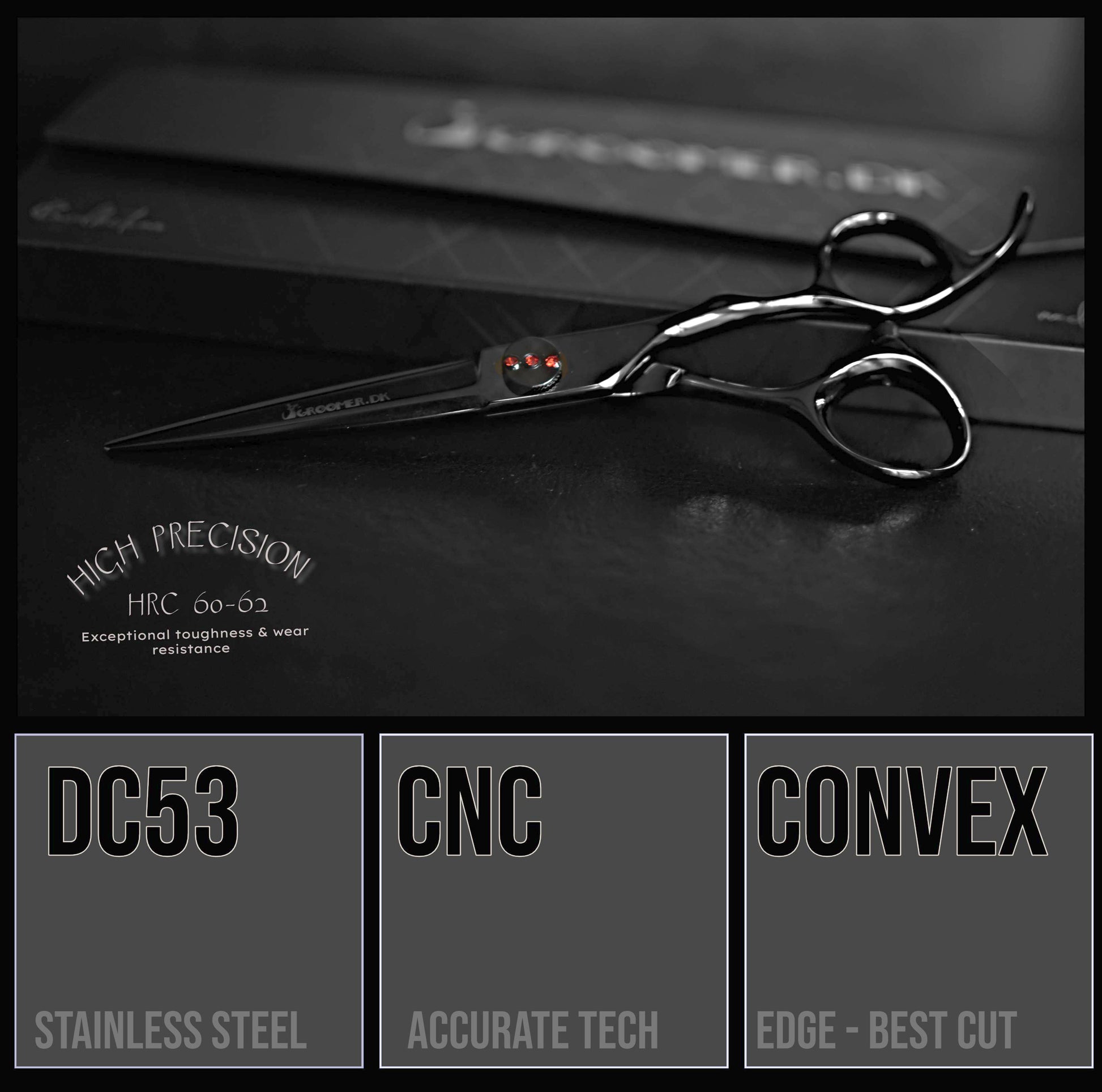 Groomer.dk Black Swan Straight Scissor 6.5 - Inch - Professional Dog Grooming Scissor