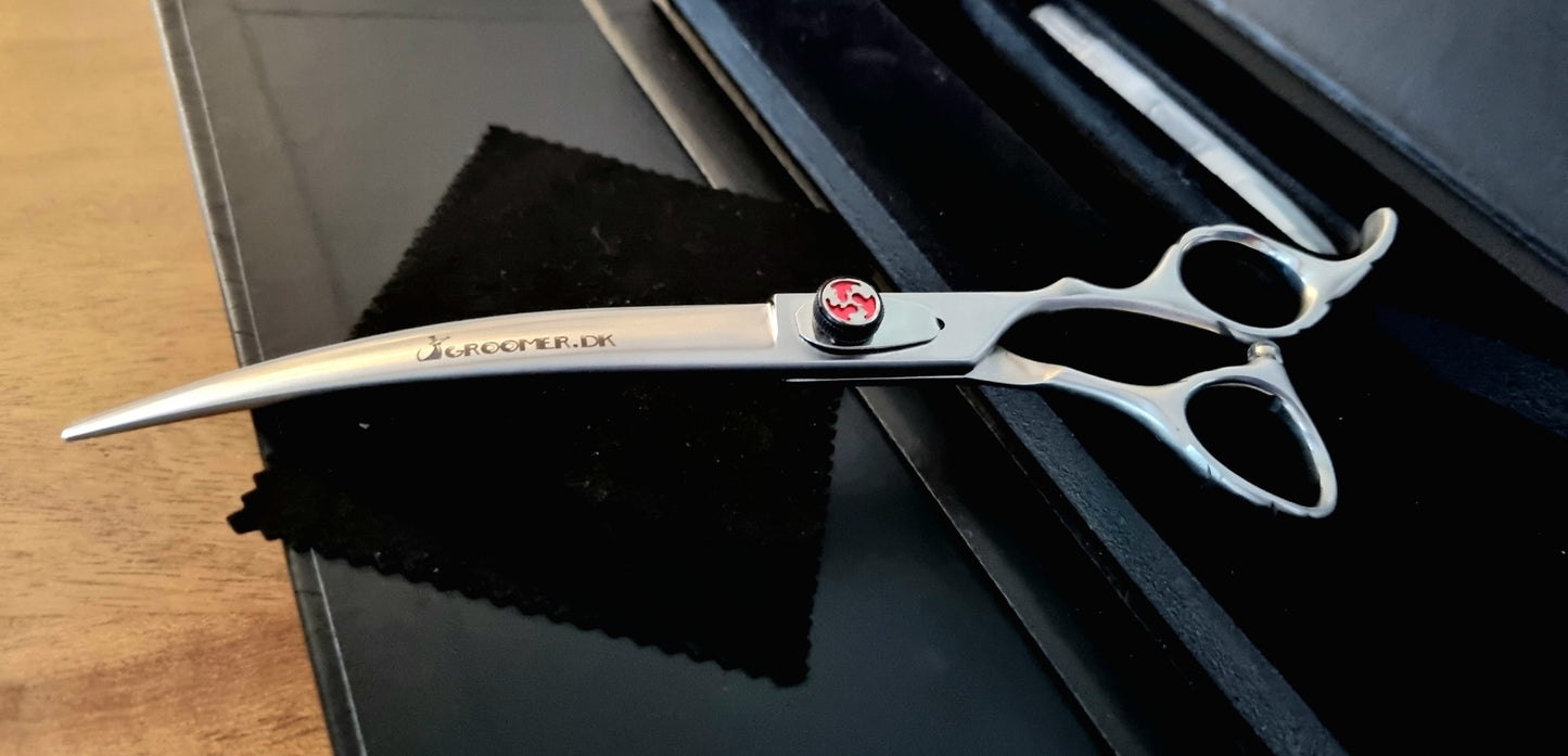 Groomer.dk Curved Red Stone Scissor - 7.5 Inch - Professional Dog Grooming Scissor