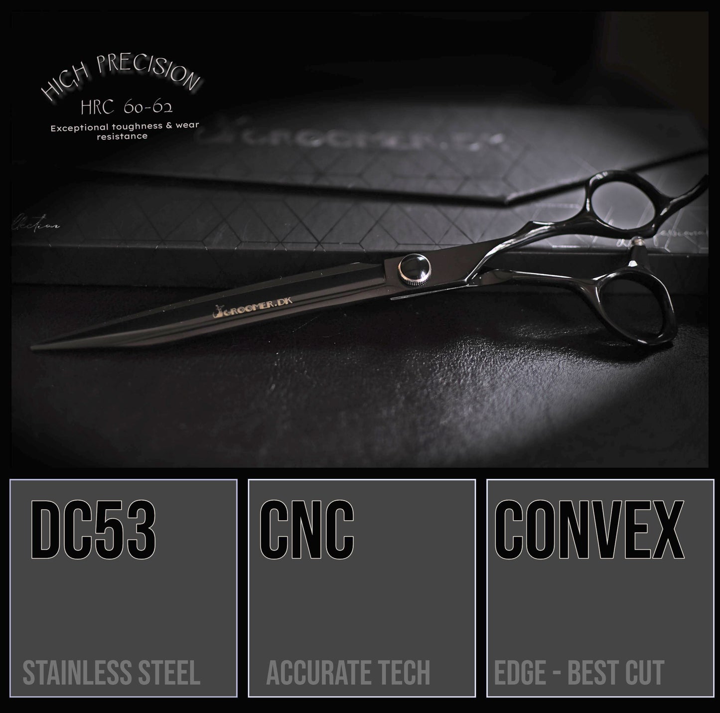 Groomer.dk Raven Long Straight Scissor - 8.5 Inch - Professional Dog Grooming Scissor