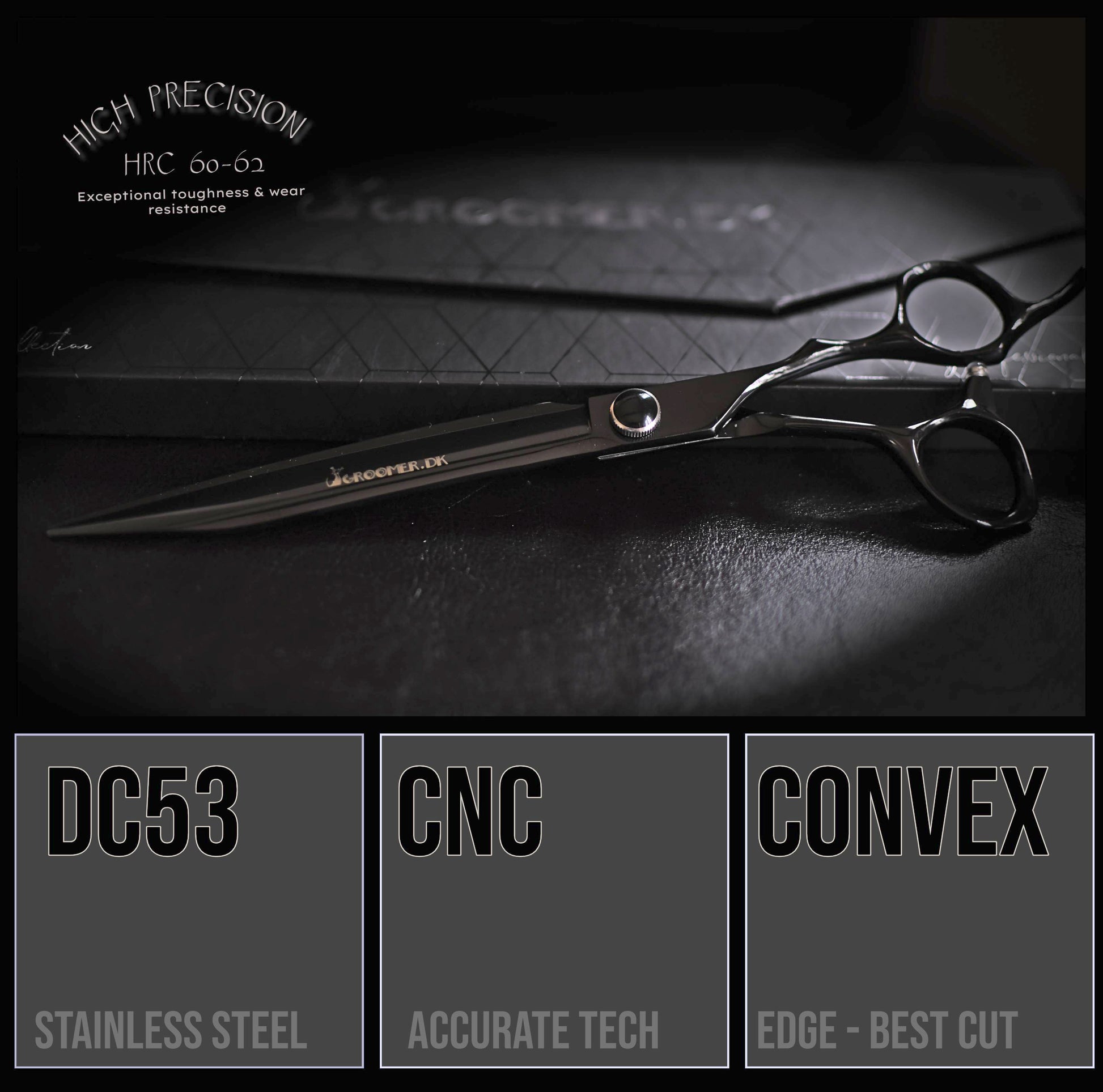 Groomer.dk Raven Long Straight Scissor - 8.5 Inch - Professional Dog Grooming Scissor