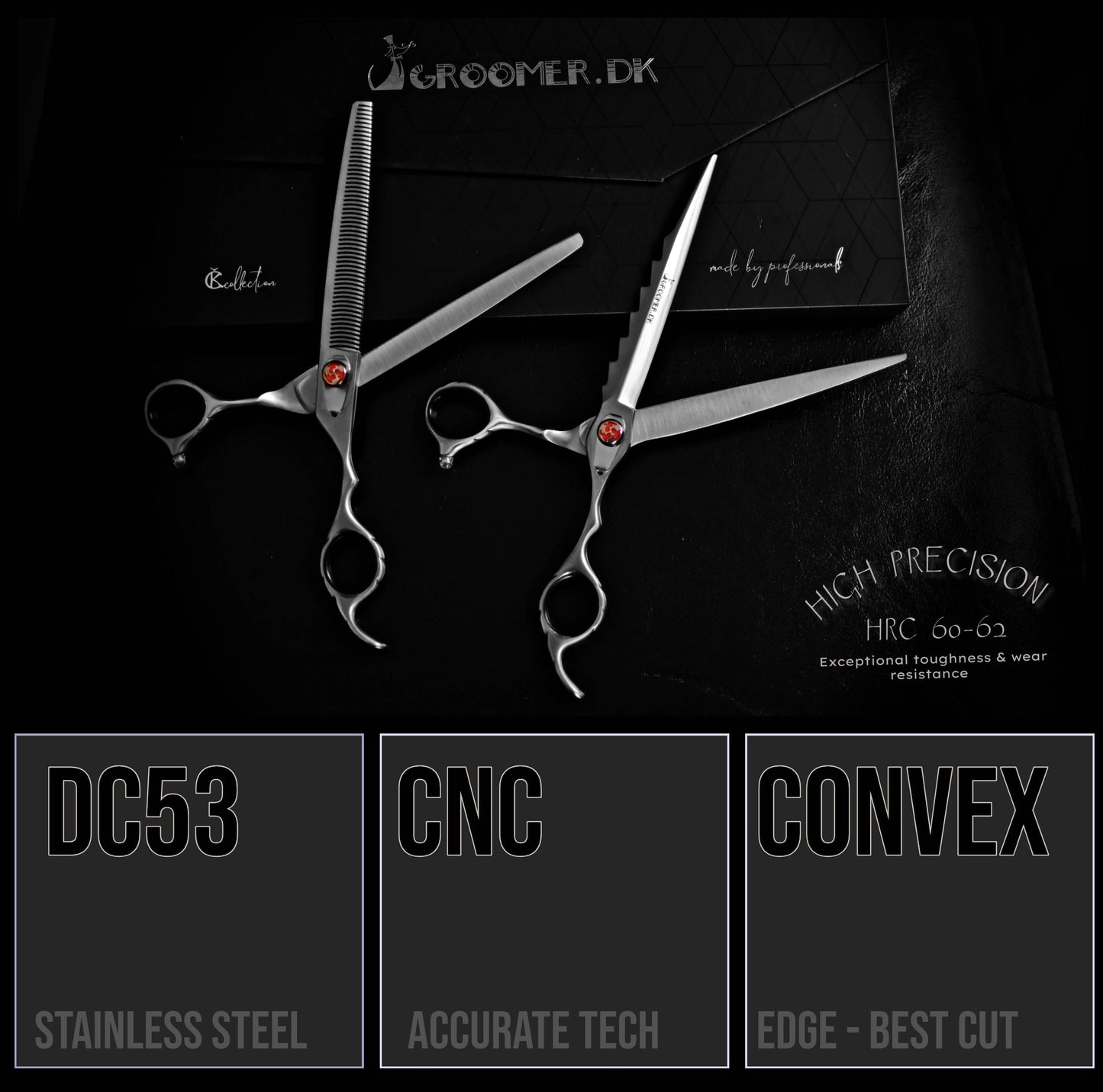 Groomer.dk Silver Shark Professional Scissor Set - 8 Inch - Professional Dog Grooming Scissor
