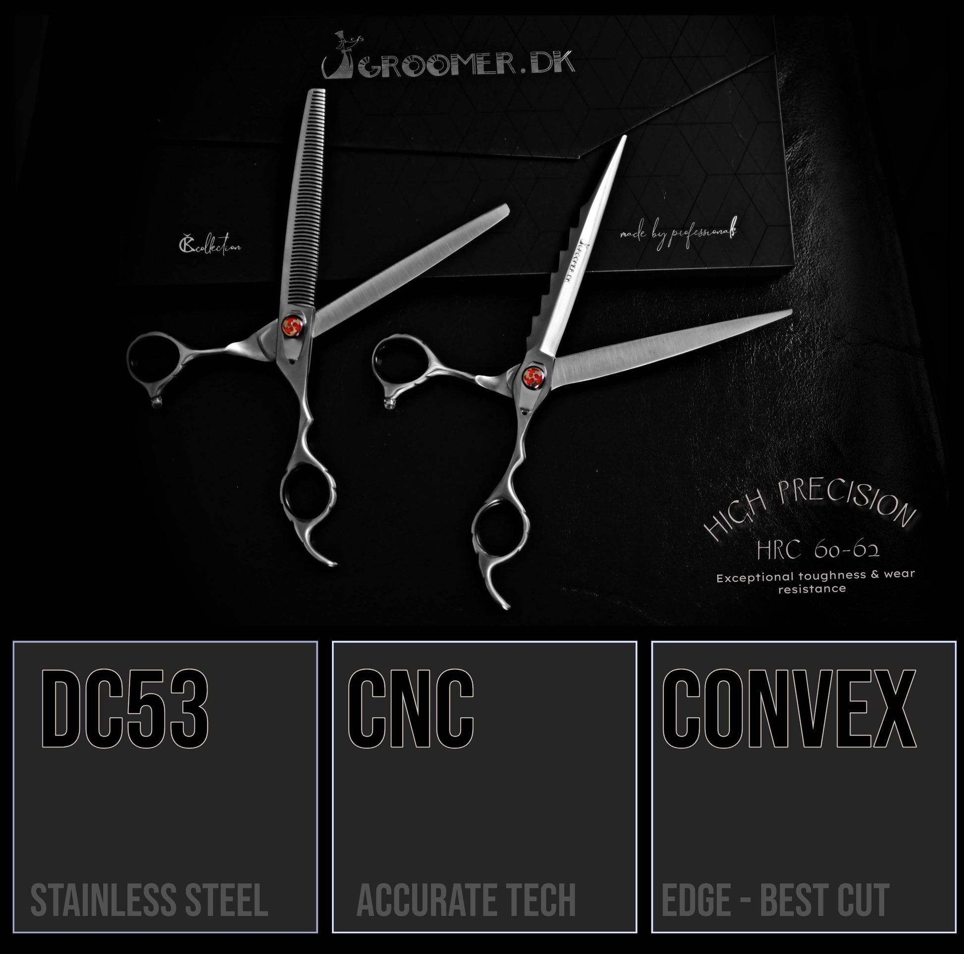 Groomer.dk Silver Shark Professional Scissor Set - 8 Inch - Professional Dog Grooming Scissor