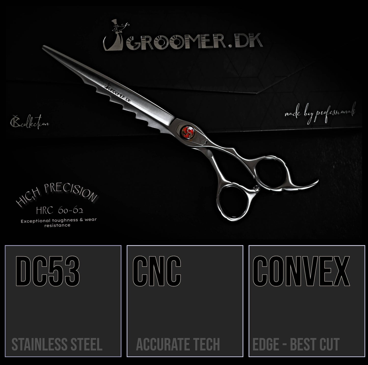 Groomer.dk Silver Shark Straight Scissor - 8 Inch - Professional Dog Grooming Scissor